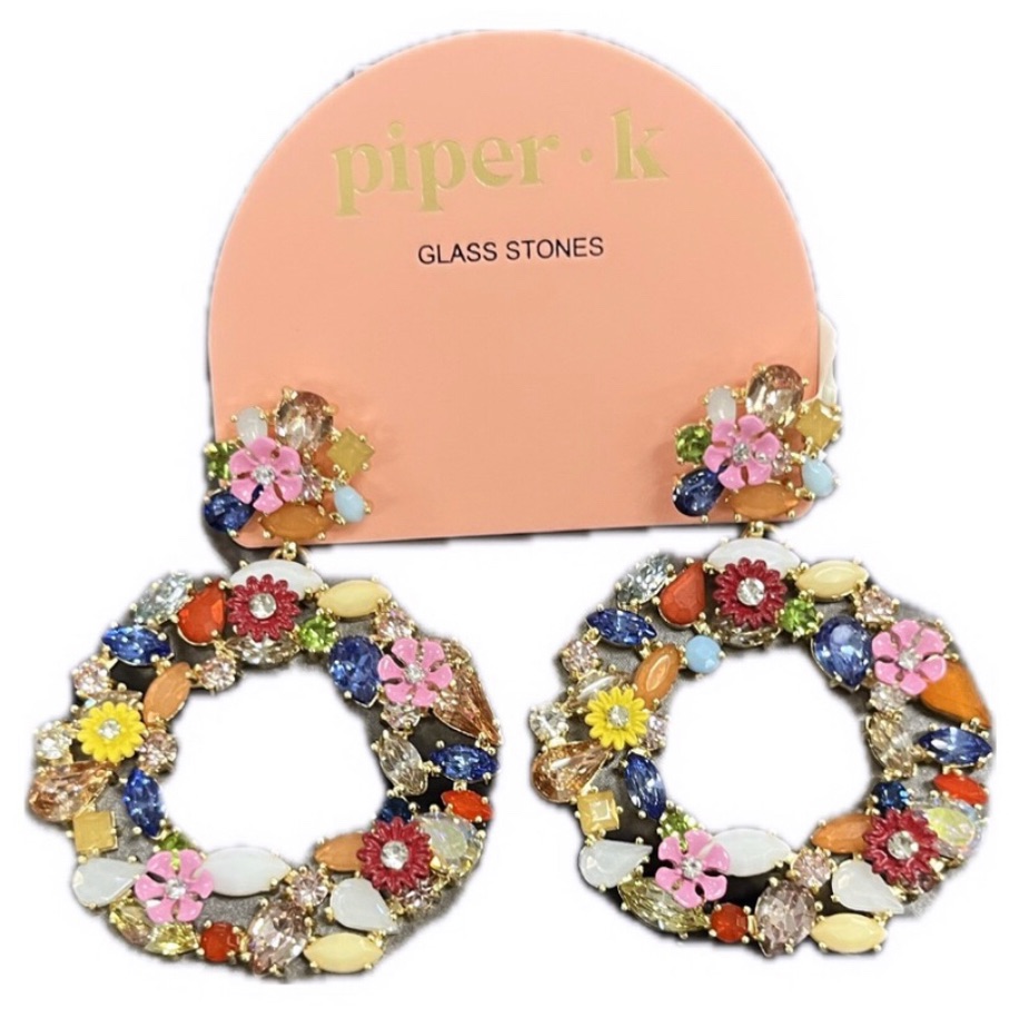 Piper K Floral Multicolor Hoop Earrings 17$